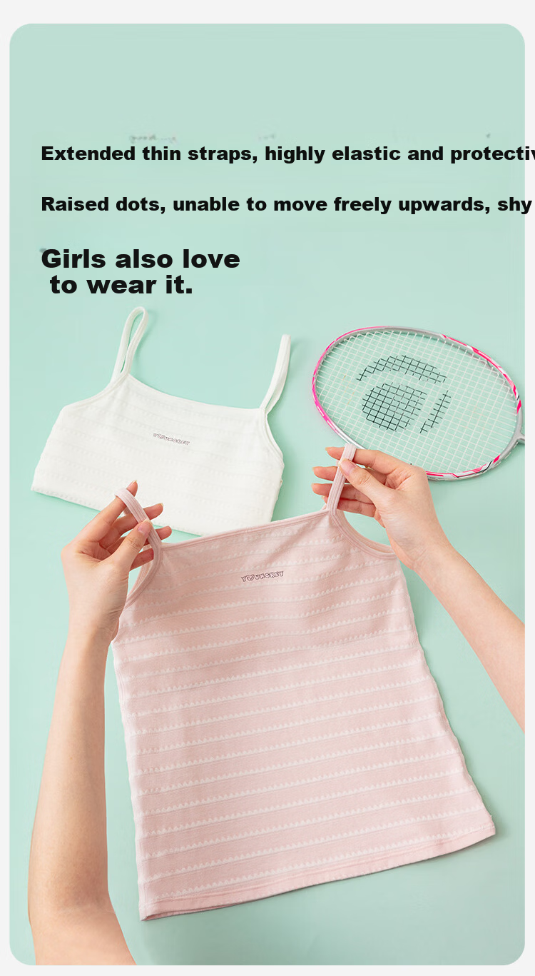 Dingguagua Girls' Developmental Cotton Vest Bra, Anti-Outline Children's Cotton Camisole, Color Cotton 155/75 3