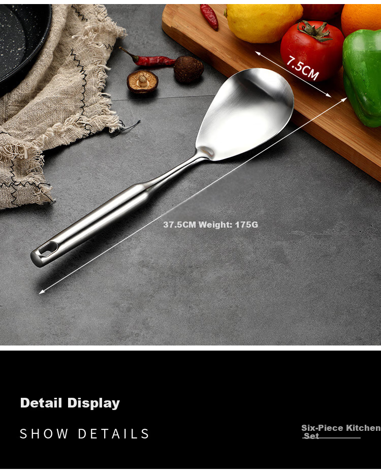 Jinwanfu 304 Stainless Steel Cooking Spatula High-Temperature Resistant Non-Stick Frying Pan Turner Kitchen Utensil 7