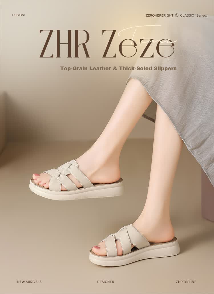 ZHR Zese First Layer Cowhide Thick Sole Women's Summer Casual Beach Woven Slippers Soft Comfort Shoes EQ09 Apricot Size 36 1