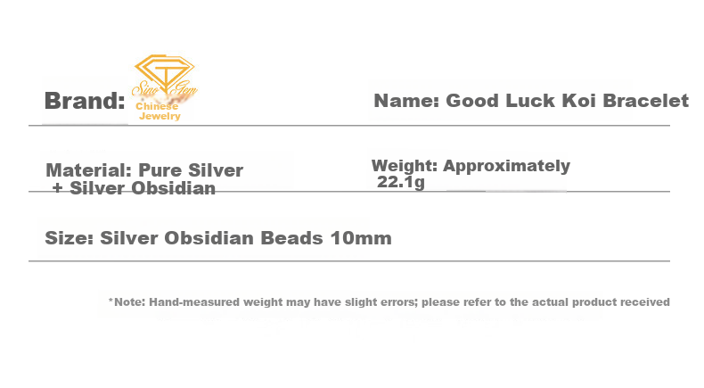Chinese Jewelry Pure Silver Obsidian Lucky Koi Bracelet Men's High-End Black Obsidian Beaded Bracelet 520 Birthday Gift for Boyfriend and Girlfriend 14