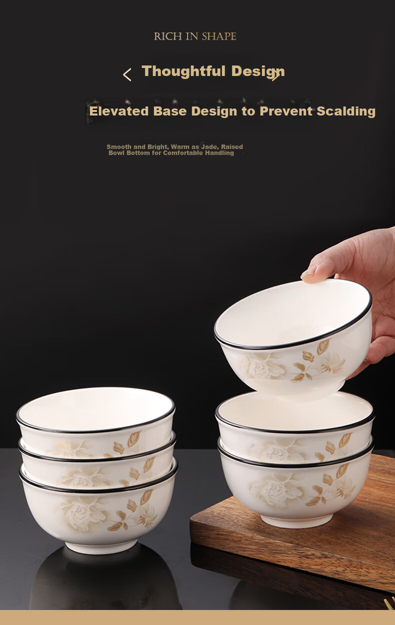 CiHun Ceramic Rice Bowl Set Home Simple Small Soup Bowls Small Noodle Bowls Tableware 4.5 Inch 6 Pieces 4