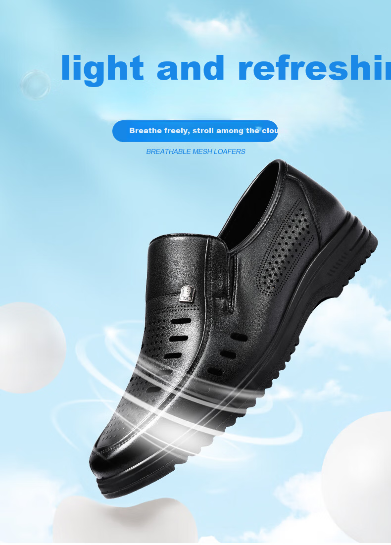 LAORENTOU Men's Business Casual Leather Slip-On Shoes Layered Cowhide Non-Slip Breathable Hollow Shoes LL12163 Black Size 38 1