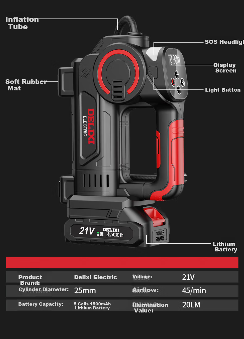 DELIXI ELECTRIC 12V Car Emergency Jump Starter Power Bank with Built-in Air Compressor and Strong Battery Boost 17