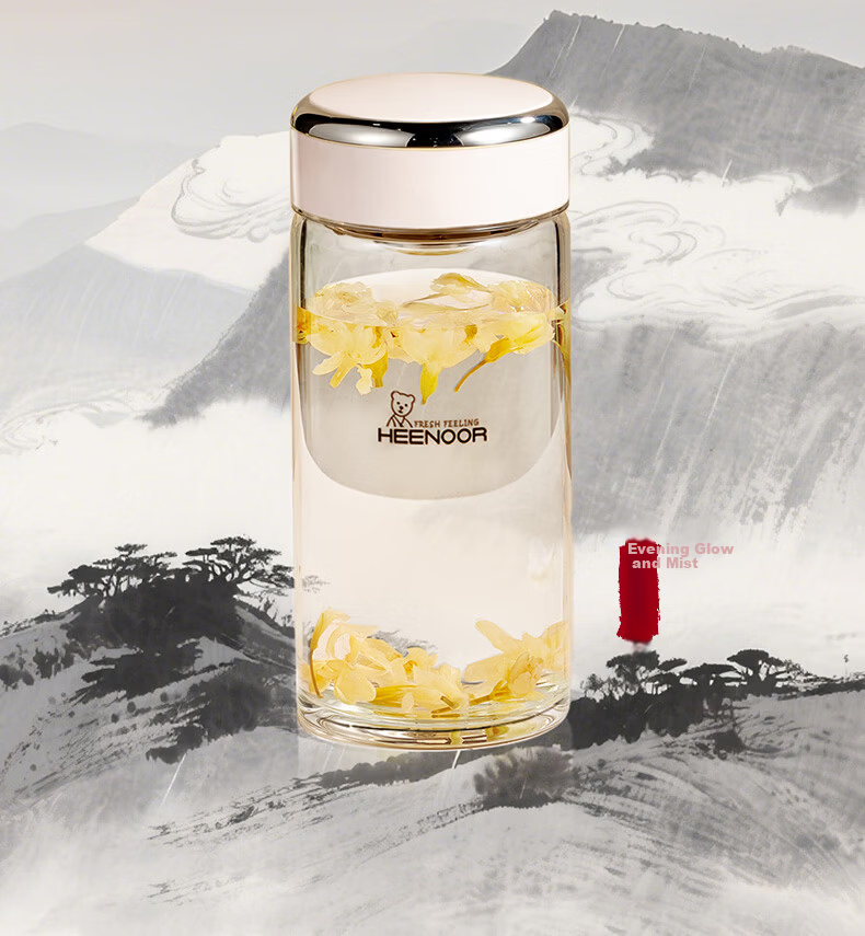 Heenoor Single-Layer Glass Cup, 2026 New Floral Tea Cup, Transparent High-Value Water Cup for Women, Home Portable Tea Infuser Mug 13