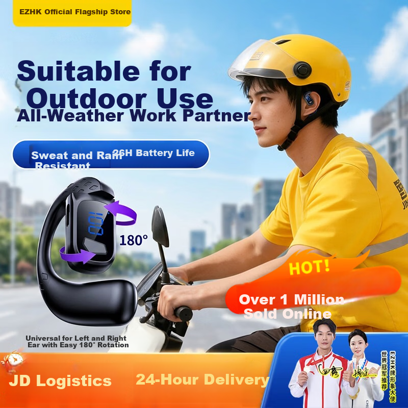 EZHK Wireless Ear-Hook Bluetooth Earphone Single Ear Long Battery Life Comfortable High-Quality Sound Call Business Driver Car Use