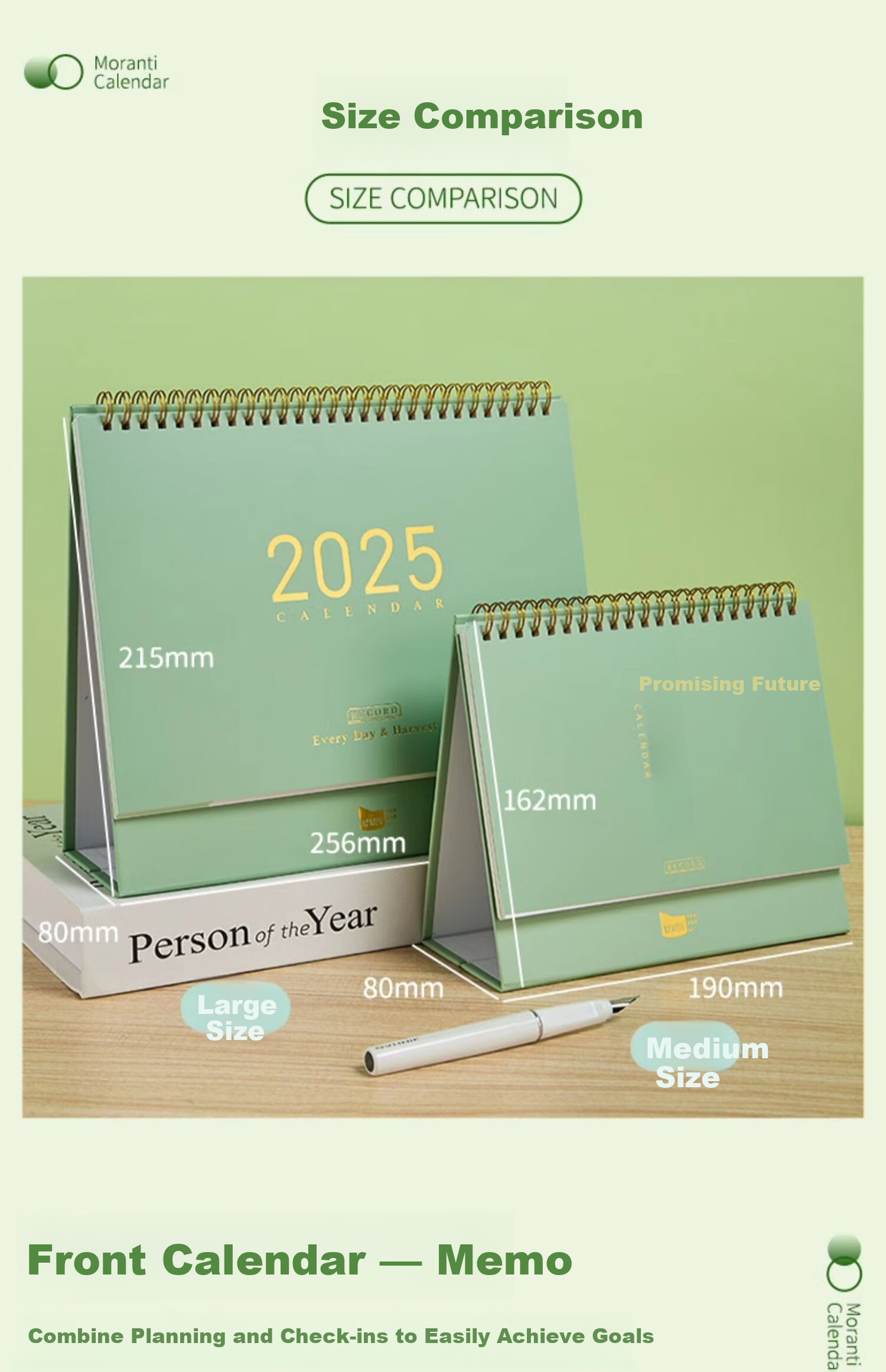 Sannianerban Morandi 2025 Desk Calendar, Desktop Ornament, 2026 Calendar, Self-Discipline Check-In Book, Diary, Wall Clock, Monthly Calendar, Looking Forward to The Future, Medium Size (Olive Green) 4