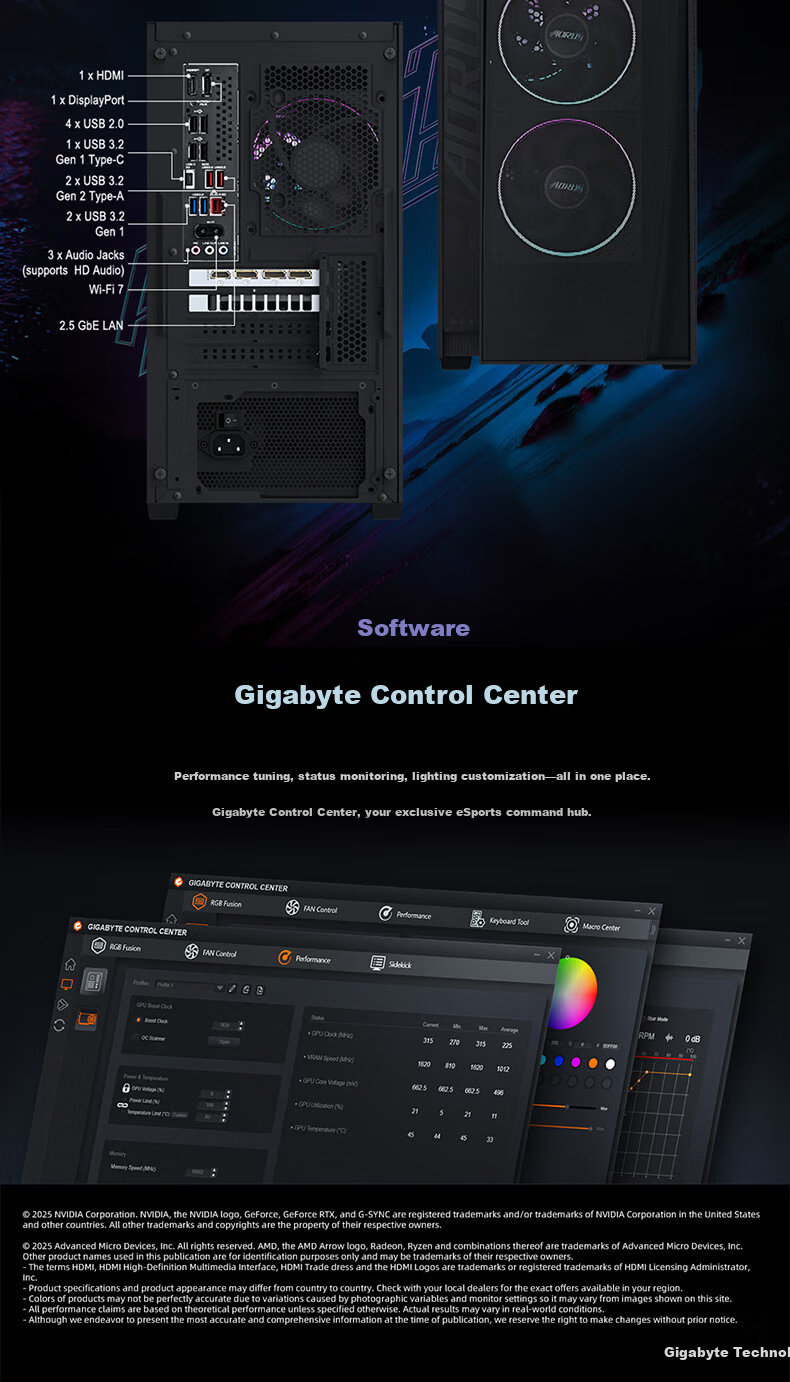 GIGABYTE AORUS PRIME5 Deep Learning Video Editing Rendering Design Gaming Lobster OpenClaw PC 9800X3D/RTX5070Ti/32GB/2TB 6