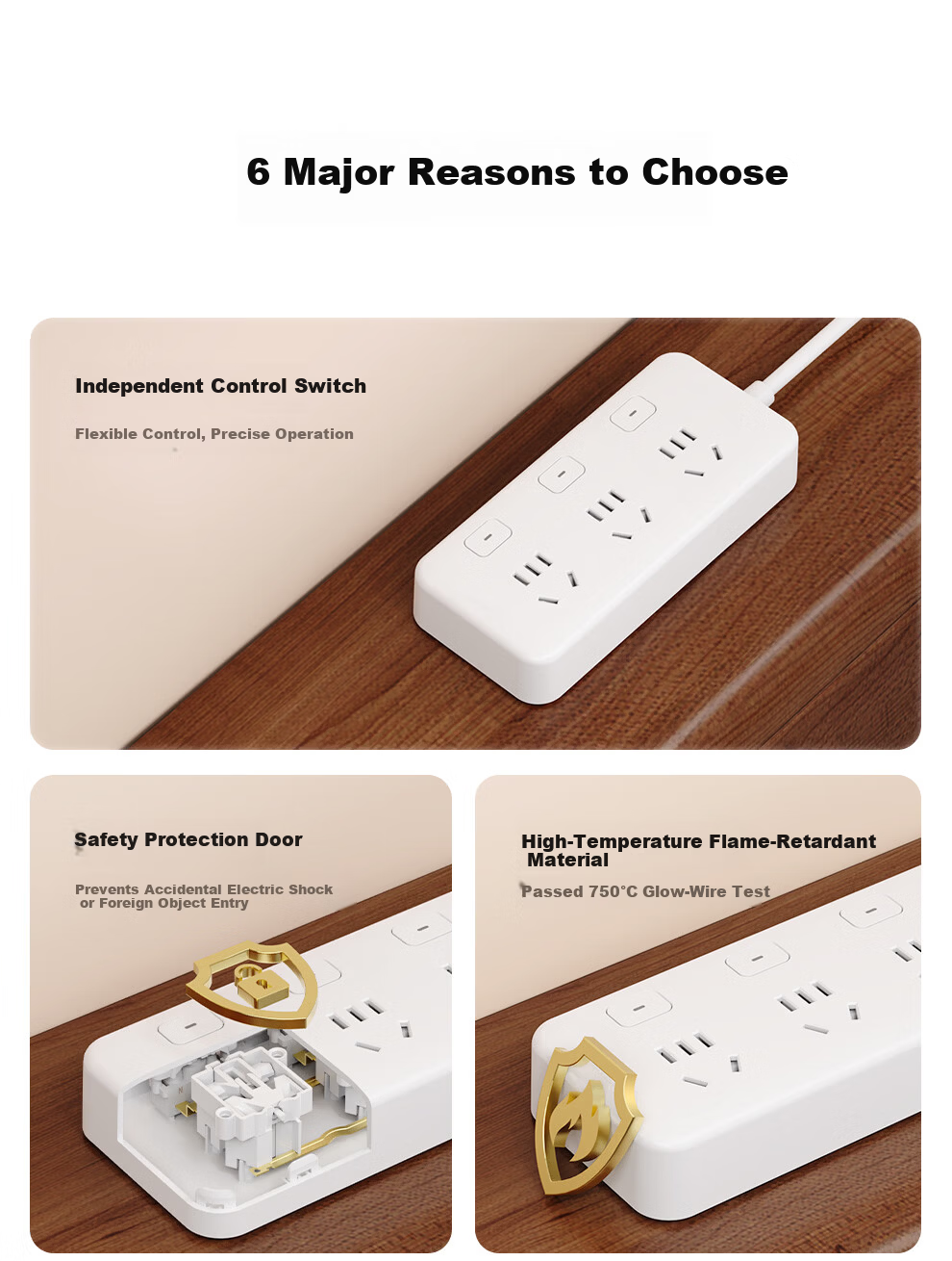 PHILIPS 3-Outlet Independent Switch Short Extension Power Strip 0.2m Kitchen Socket Multi-Outlet Power Board 2