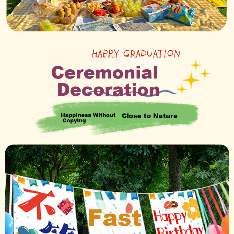 Ounizi Birthday Scene Decoration Girl Birthday Props Atmosphere Boy Party Decoration Happy Birthday Banner 3-Pack 4
