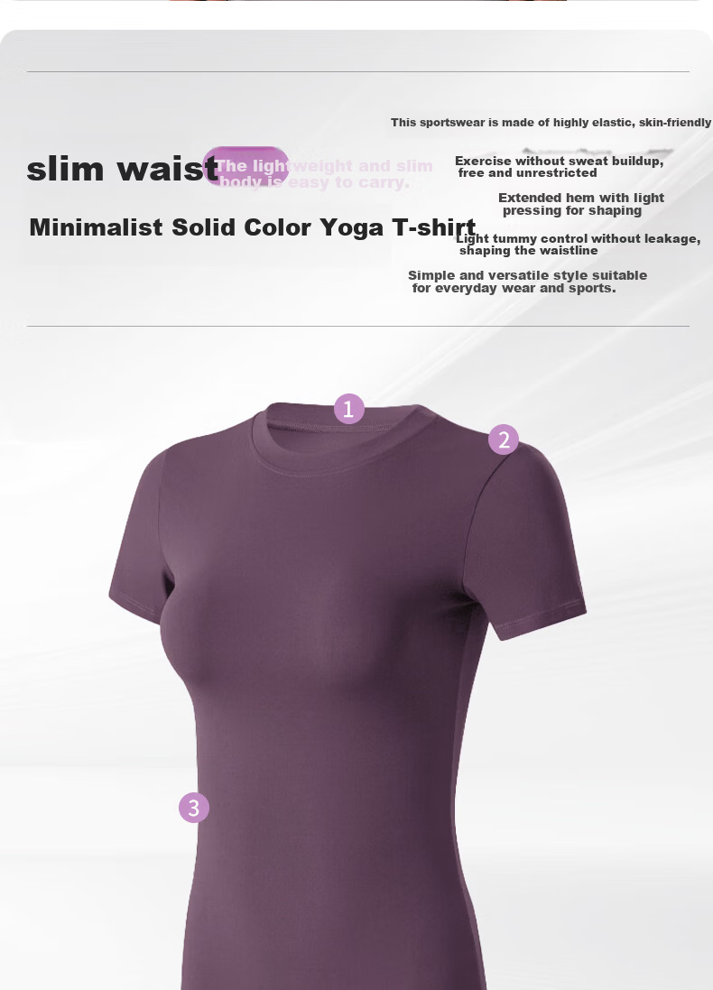 Xueqiman Women's Summer Thin Short Sleeve Quick-Dry High Elasticity Slim Fit Yoga Pilates Training Fitness T-Shirt 2