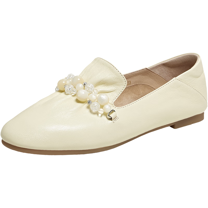 TATA Naifu Flat Loafers Women Soft Sole Genuine Leather Small Shoes Single Shoes 6 New YZU03AA6 Yellow 38