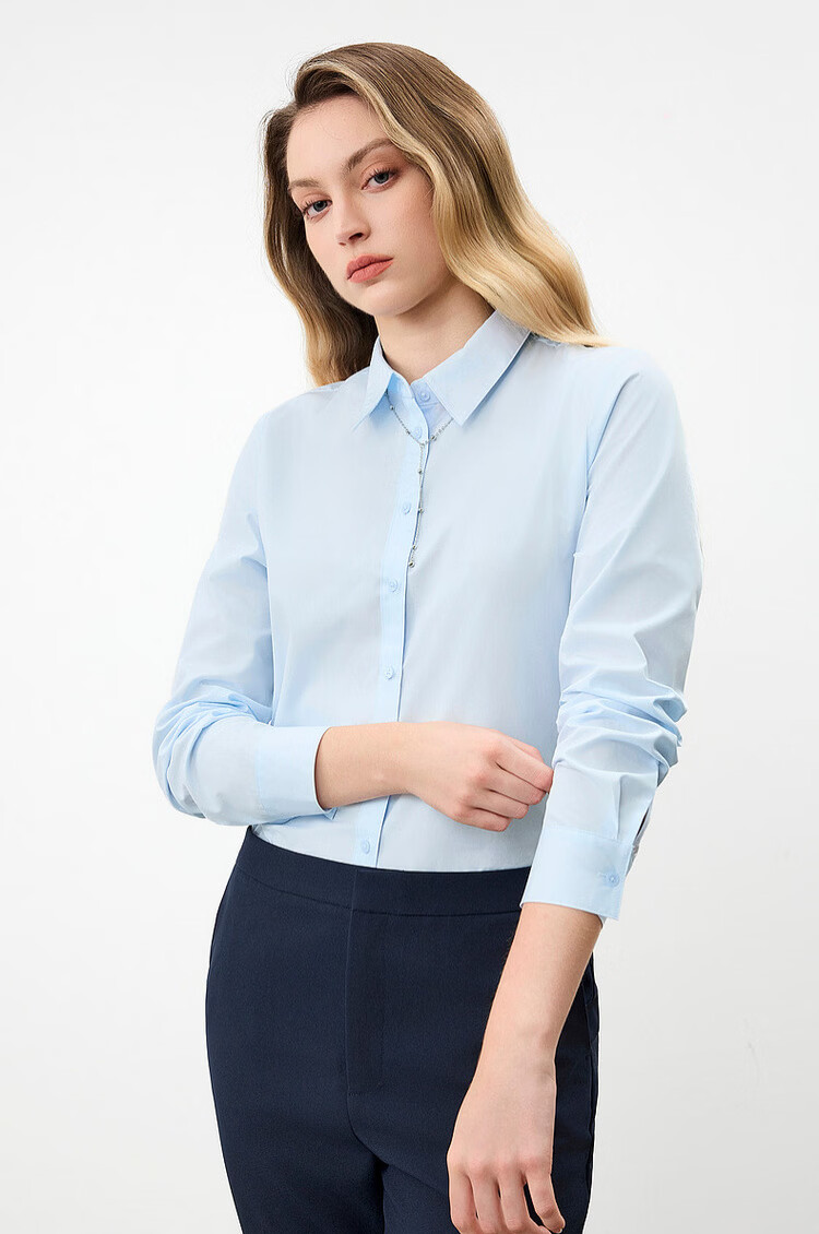 G2000 Women's 2026 Spring Summer Cotton Non-Iron Long Sleeve Shirt with Necklace, Mall Edition 2