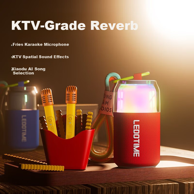Ledo Cola Red Karaoke Microphone Speaker All-in-One Home KTV Set with Sound Card Outdoor Bluetooth Speaker Karaoke Machine Compatible with TV Valentine's Day Children's Day Gift