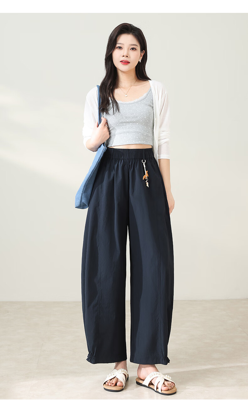 Xueqiman New Style Flower Bud Wide-Leg Pants Women Summer Thin Slim Ruffle Hem Small Size Nine-Point Casual Harem Pants 23