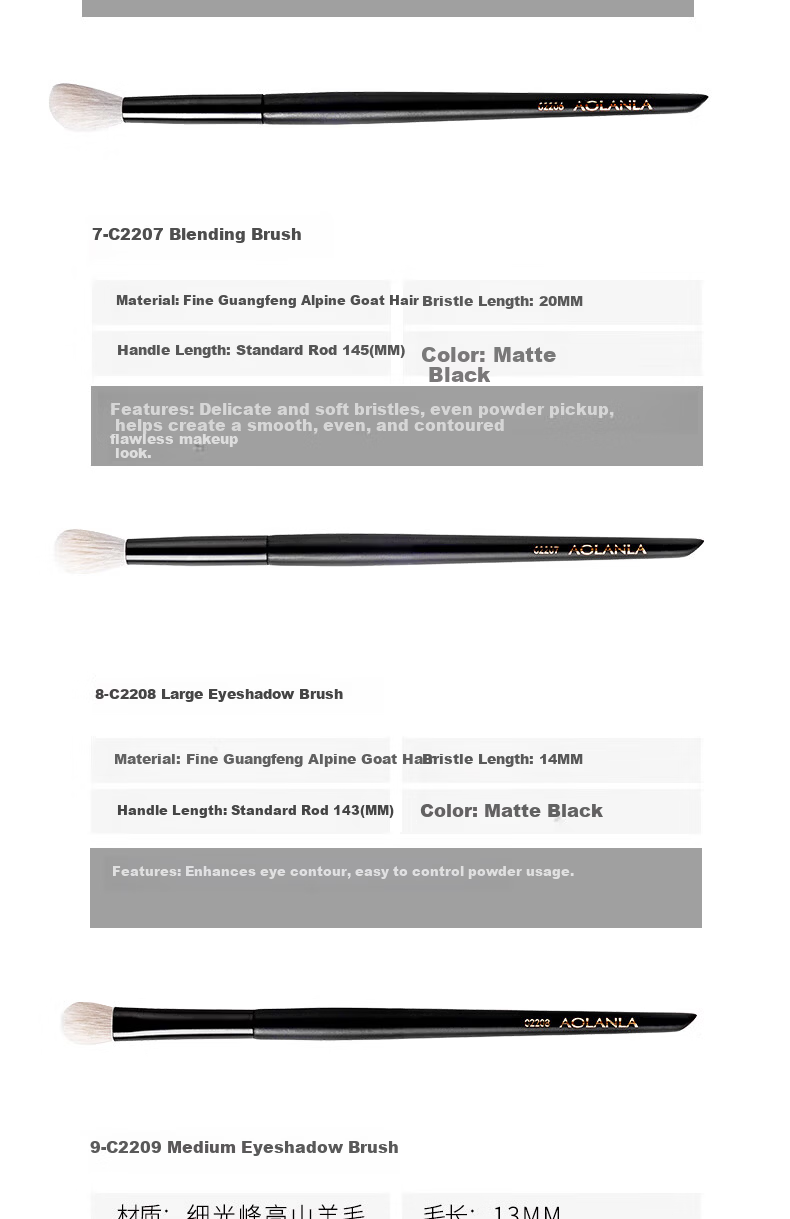 AOLANLA Ink Shadow Makeup Brush Set 13-Piece Foundation Eyeshadow Blush Brushes Portable Beauty Tools Holiday Gift 12