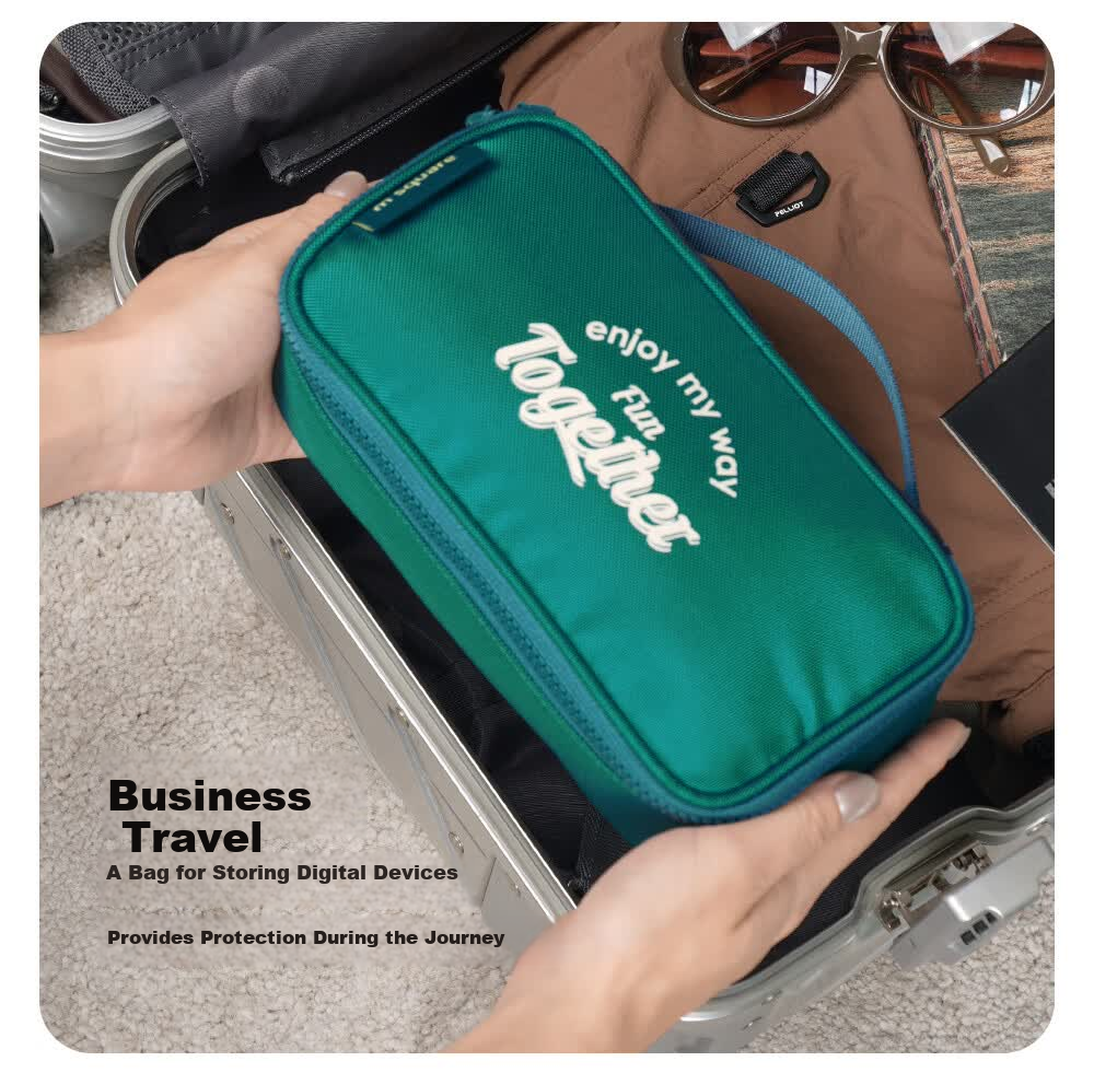 M Square Multifunctional Digital Bag Large Capacity Storage Cable Earphone Camera Organizer Portable Travel Bag Secret Green 3