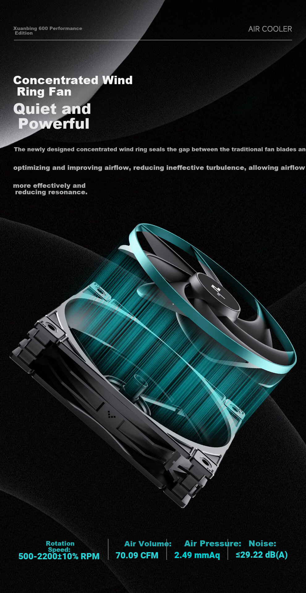DEEPCOOL GAMMAXX 600 Performance Edition CPU Air Cooler / 6 Heat Pipes Single Tower / Innovative Airflow Ring Fan / Offset Heat Pipes for Memory Clearance / Multi-Platform Support 3