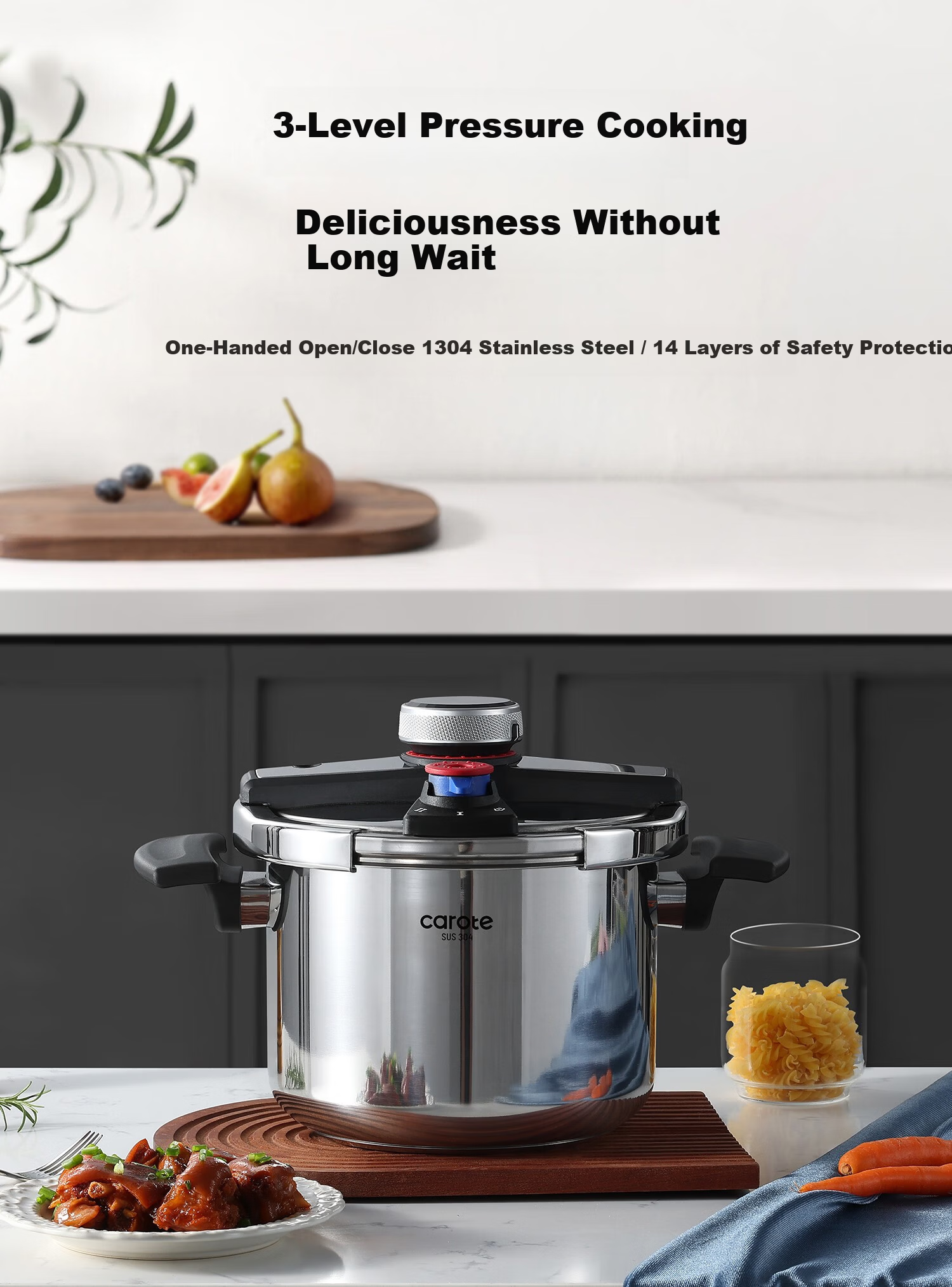Carrot Small Household Pressure Cooker 304 Stainless Steel Single-Handed Explosion-Proof Pressure Cooker Compatible with Gas Stove and Induction Cooker 1