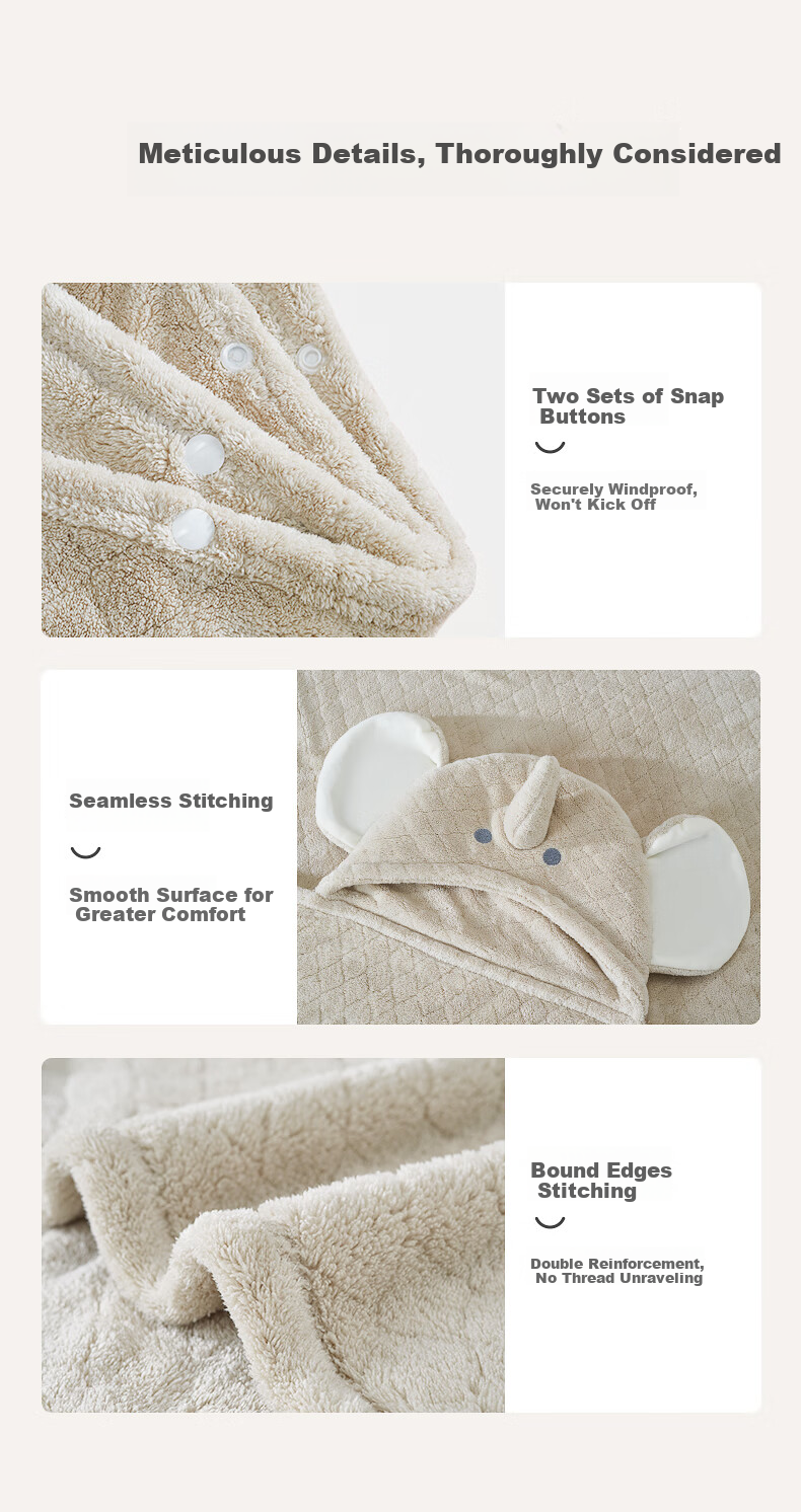 BABYGREAT Baby Hooded Bath Towel Children's Bath Cape Newborn Hooded Swaddle Coral Fleece Absorbent Quick-Dry 16