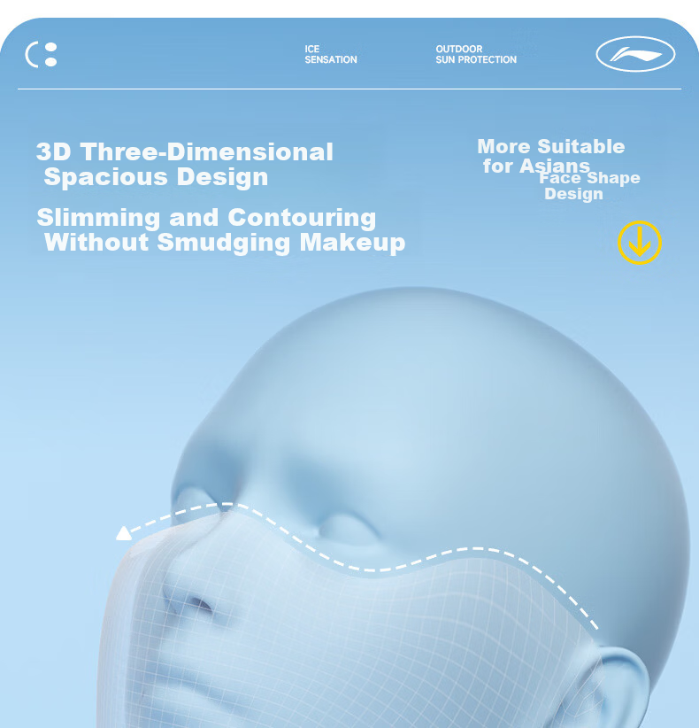 Li-Ning Sun Protection Face Mask for Men And Women, Ice Silk UV-Resistant 3D Sunshade Mask for Running, Cycling, Breathable with Eye Corner Protectio 12