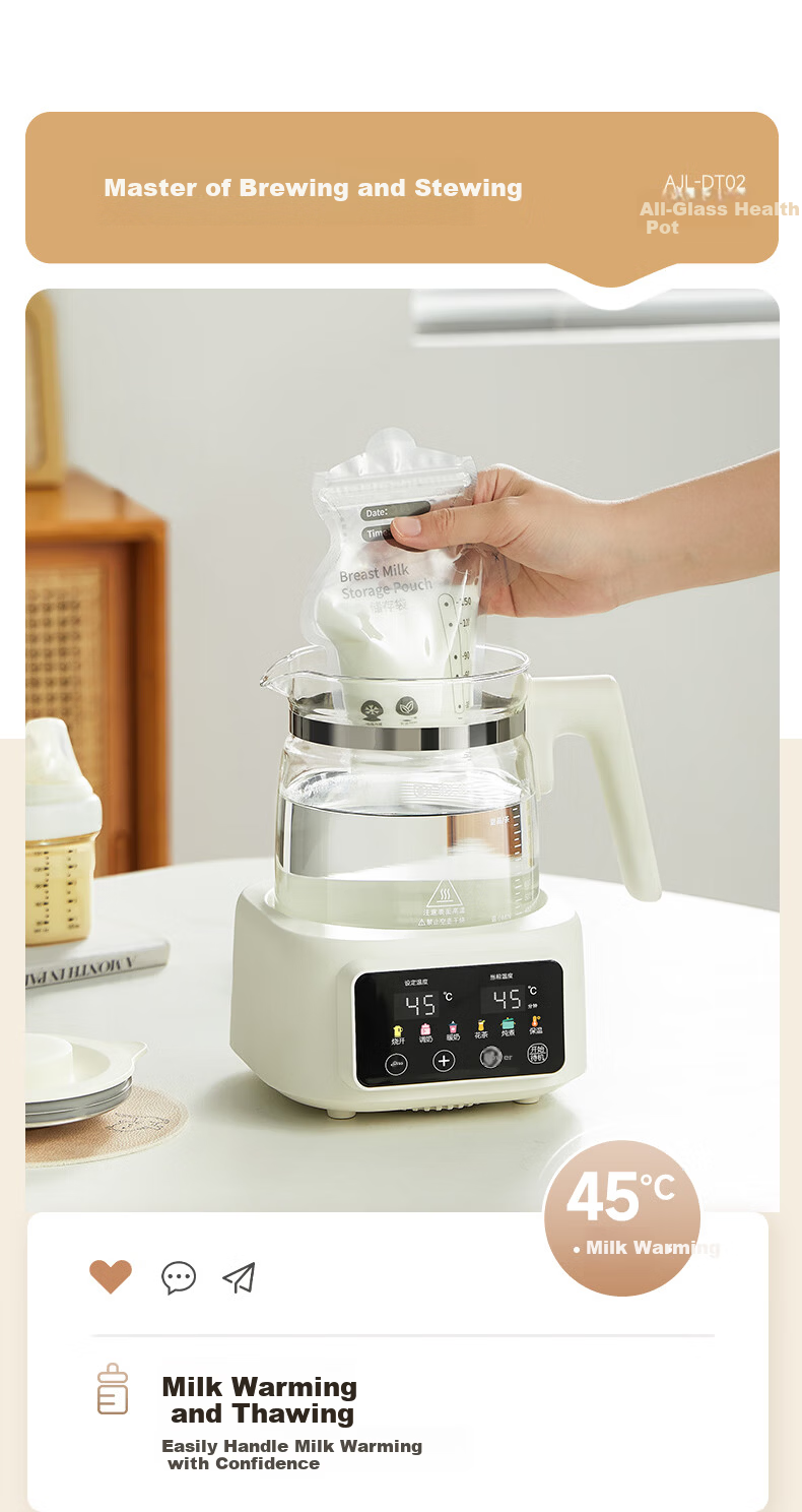 Ankale Full Glass 0 Glue 0 Coating 0 Seam Electric Ceramic Health Pot Stewing Integrated Multifunction Fully Automatic Constant Temperature Pure Glass Baby Milk Warmer 24-Hour Insulation AJL-DT02 13