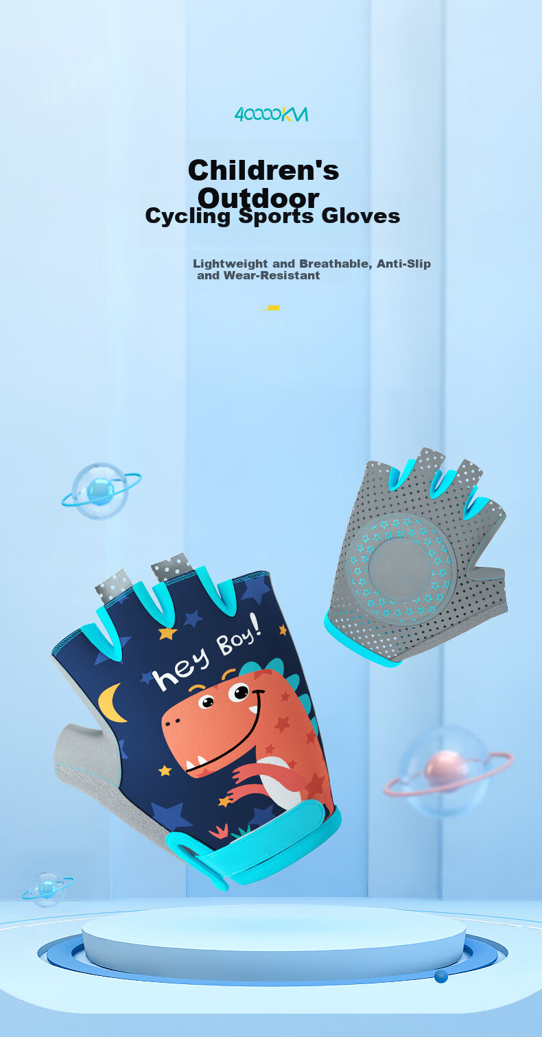 40,000 Kilometers Children's Sports Gloves Unisex Outdoor Half-Finger Breathable Cycling Roller Skating Anti-Slip Thin Anti-Blister Blue 1