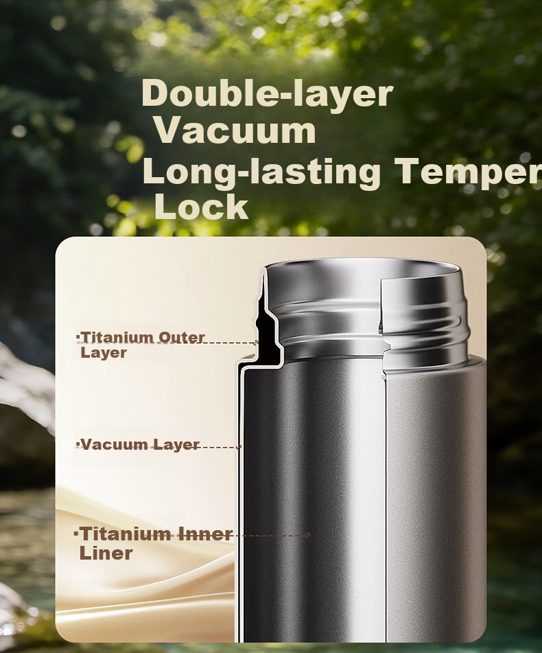 KAMJOVE Titanium Insulated Water Bottle Pure Titanium Inner and Outer Cup Portable Tea Cup for Men and Women 6