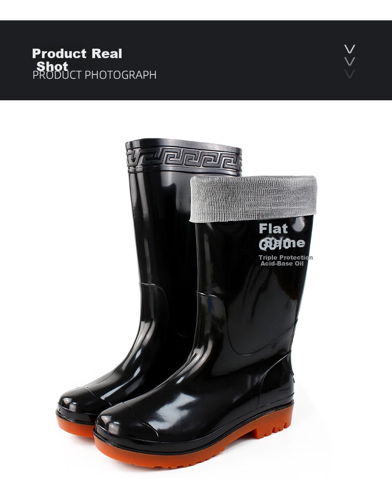 Qutong High Tube Waterproof Rain Boots Outdoor Wear-Resistant Rubber Shoes Cowhide Sole Non-Slip Oil-Resistant Acid-Base Resistant Rain Boots for Beachcombing Size 41 Black 8
