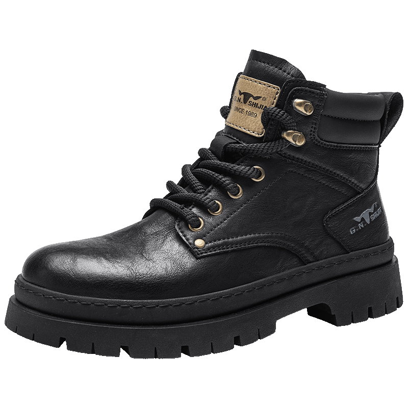 Bull Family Men's Autumn Winter Martin Boots Trendy Versatile Work Shoes Retro Durable Leather Boots for Men