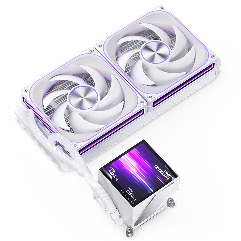 JONSBO TM-280 White All-in-One Liquid Cooler (140mm x2 ARGB Fans / PWM Smart Temperature Control / 3.95-inch IPS Display / Magnetic Cold Head)