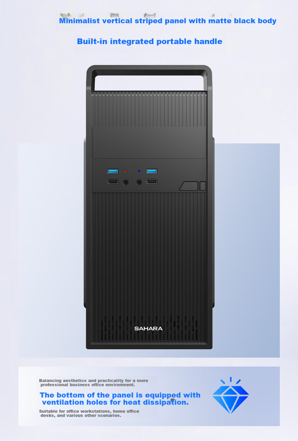 SAHARA Sahara Shangyue S3 Desktop Computer Case Home Office Business Portable Mini Silent Chassis Supports ATX Motherboard 2 Fan Slots 6