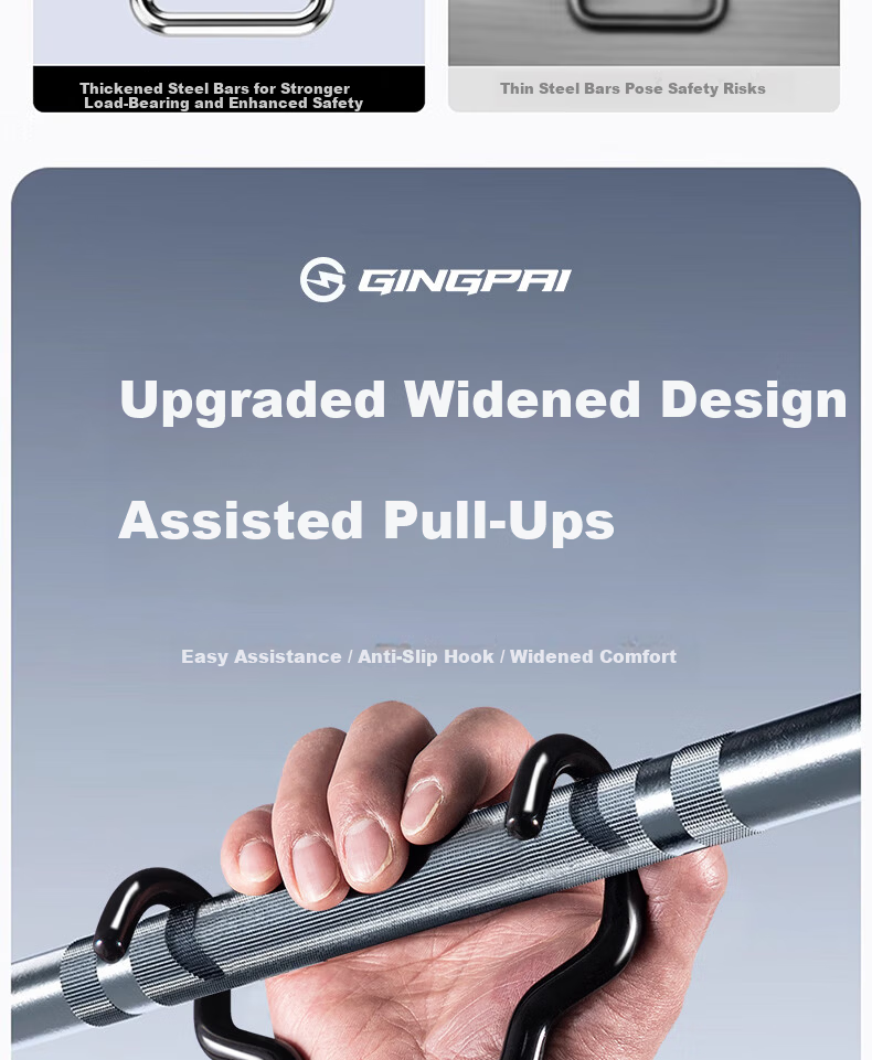GINGPAI SPORT Pull-Up Assist Hook Fitness Wrist Support Anti-Slip Grip Bar Auxiliary Tool Men's Deadlift Grip Hook Black 2