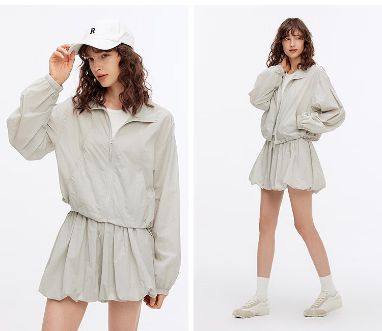Semir Women's Autumn Lightweight Drawstring Short Jacket and Textured Loose Peplum Skirt Two-Piece Set 107525117010 4