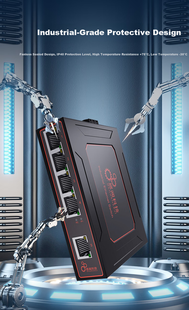 Ganwen Technology Industrial Grade DIN Rail POE Fiber Optic Ring Managed SFP Ports 4/5/8/16 Port 100Mbps Gigabit VLAN Ethernet Switch 5