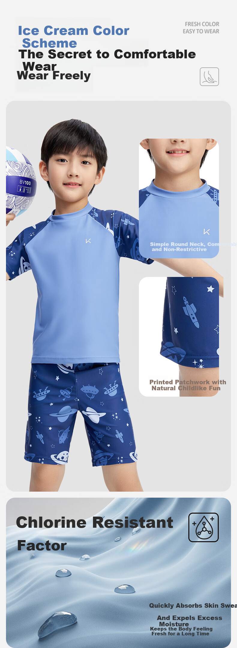 Keep Kids Boys New Split Student Youth Swimwear Set Dark Blue 150 4