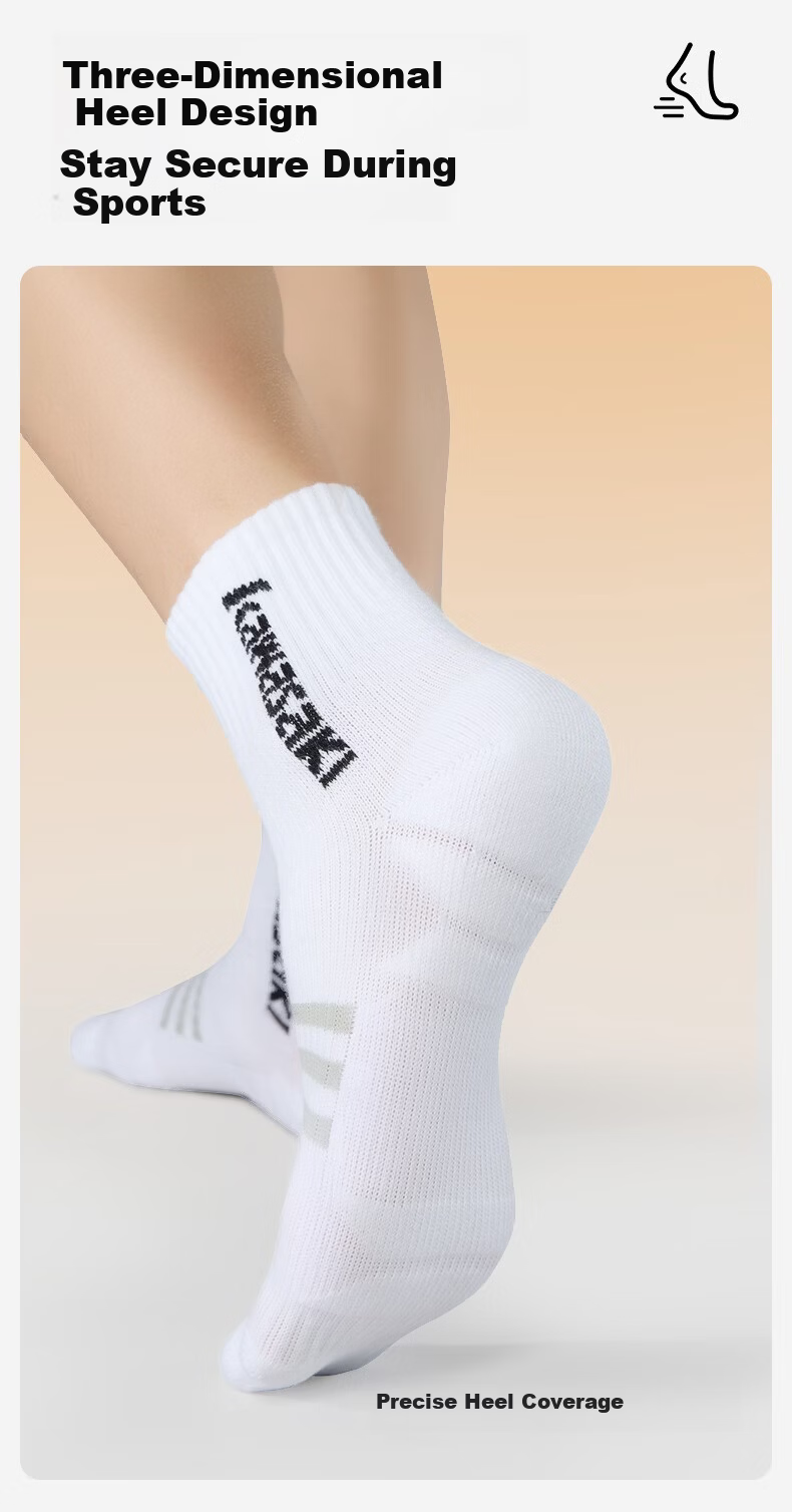 KAWASAKI Unisex Sports Badminton Socks Breathable Non-Slip Ankle Socks D6607 White/Grey/Black (3 Pairs) 9