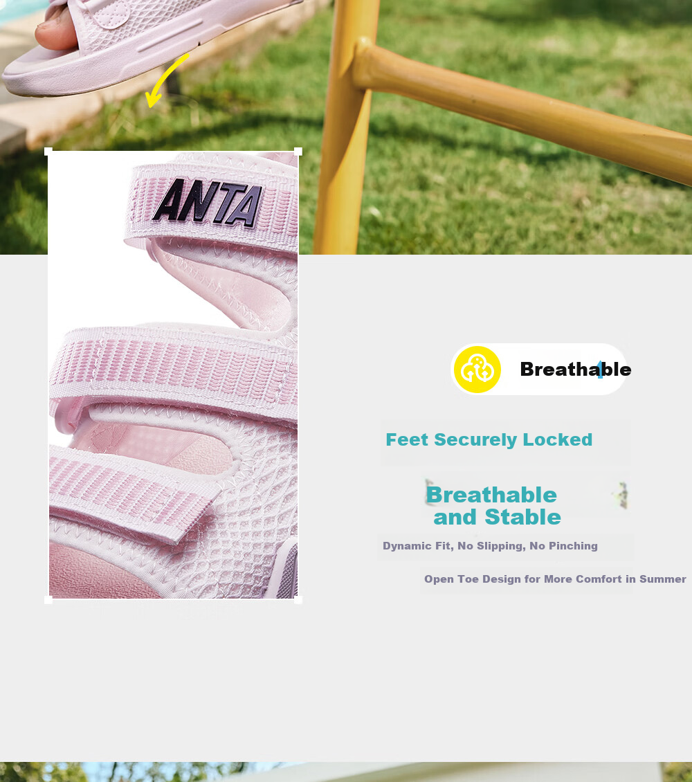 Anta Kids Boys Sandals 2026 Summer Non-Slip Breathable Open-Toe Beach Sandals A12626923 12