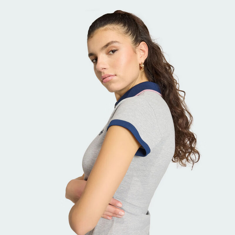 Adidas Originals Women's RIB POLO TEE Short Sleeve Polo KS7358 Light Grey S 7