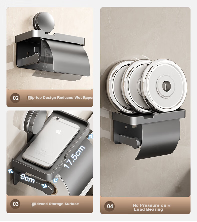Xinpei Toilet Paper Holder, No Drilling Required, Bathroom Roll Dispenser, Hotel Commercial Space Aluminum Tissue Box, Bathroom Storage Rack 15