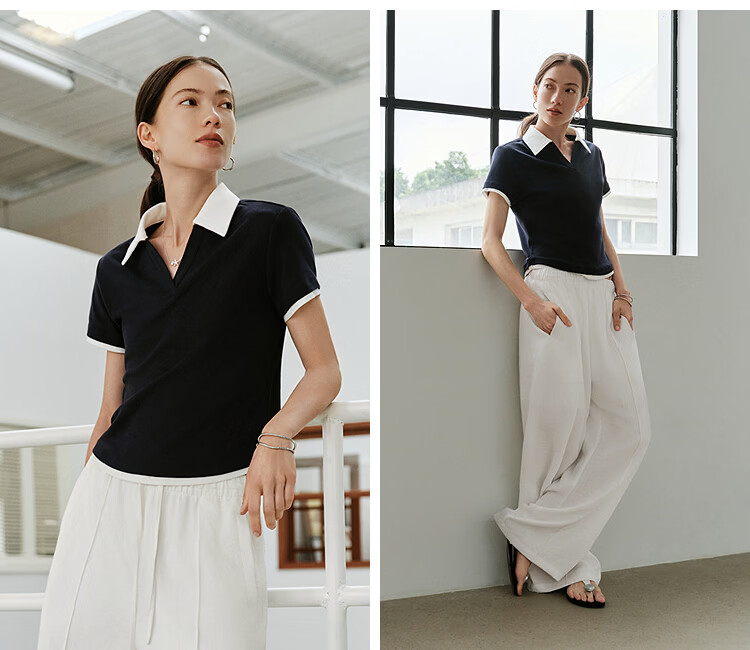 Semir Mall Same Style | Women's Summer Polo Shirt Fake Two-Piece Slim Fit 2026 Petite Pullover 101326115001 4