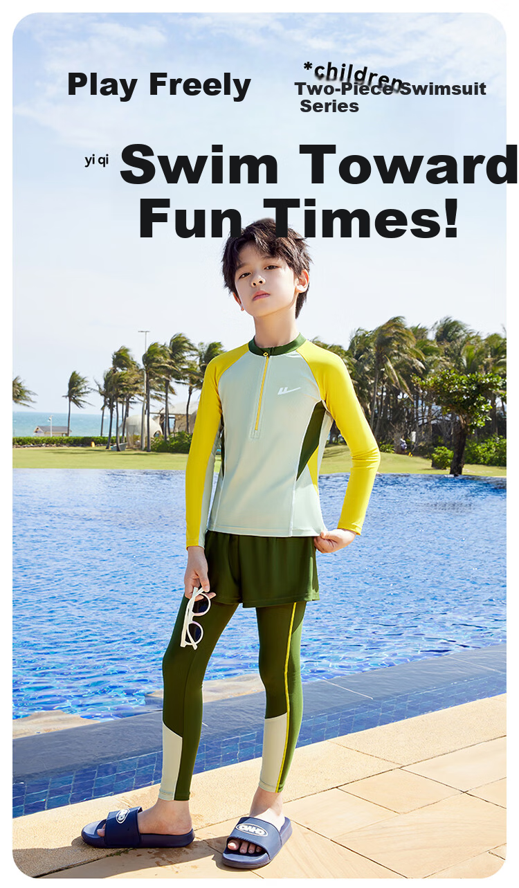 Warrior Children's Swimwear Boys' Thermal Split Long Sleeve Long Pants Sun Protection Swimsuit 36097H2K Green Size 120 2