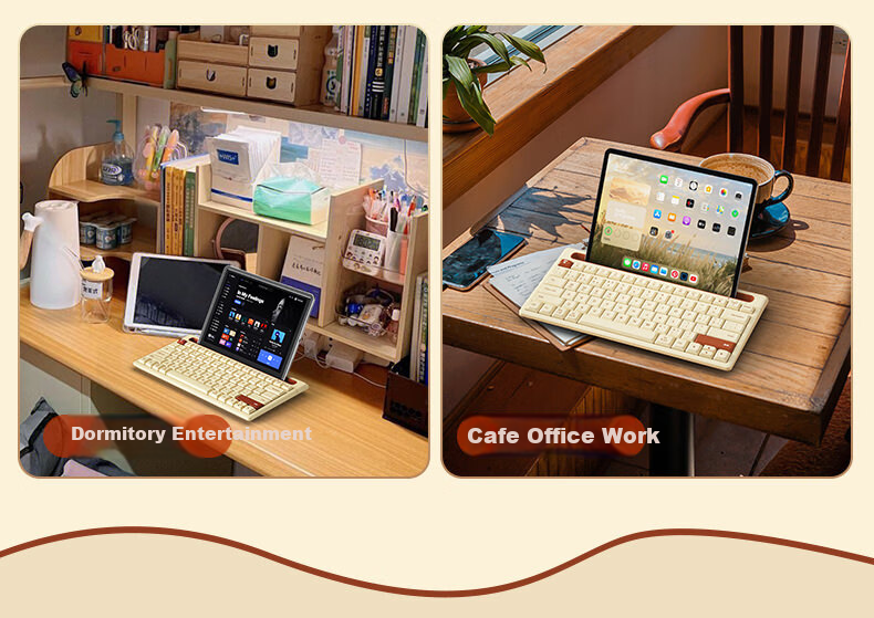 B.O.W Hangshi K150B Wireless Bluetooth Keyboard with Card Slot Stand for iPad, Phone, Tablet, Laptop, 79-Key Quiet Keyboard, Latte Color 2