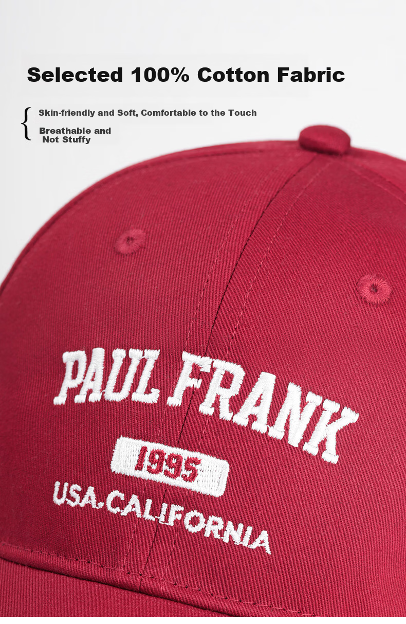 Paul Frank Men's Summer Sun Protection Baseball Cap Duckbill Hat Trendy Versatile Letter Embroidered Cotton Sunshade Hat 2