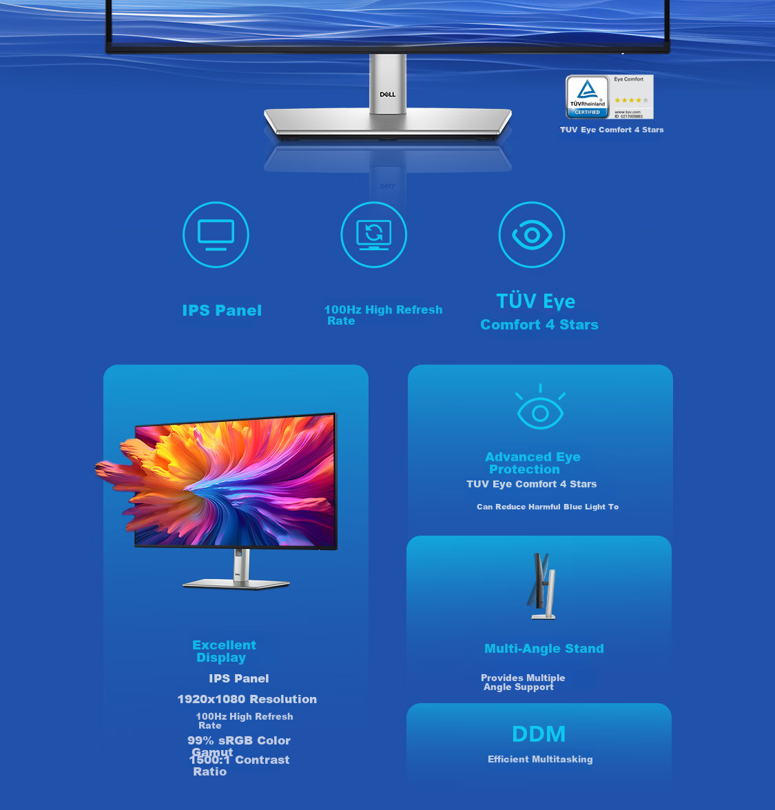 DELL 23.8-inch FHD IPS 100Hz Hardware-level Blue Light Filter Rotatable Adjustable Stand Micro-edge Rich Ports Office Monitor P2425H 2
