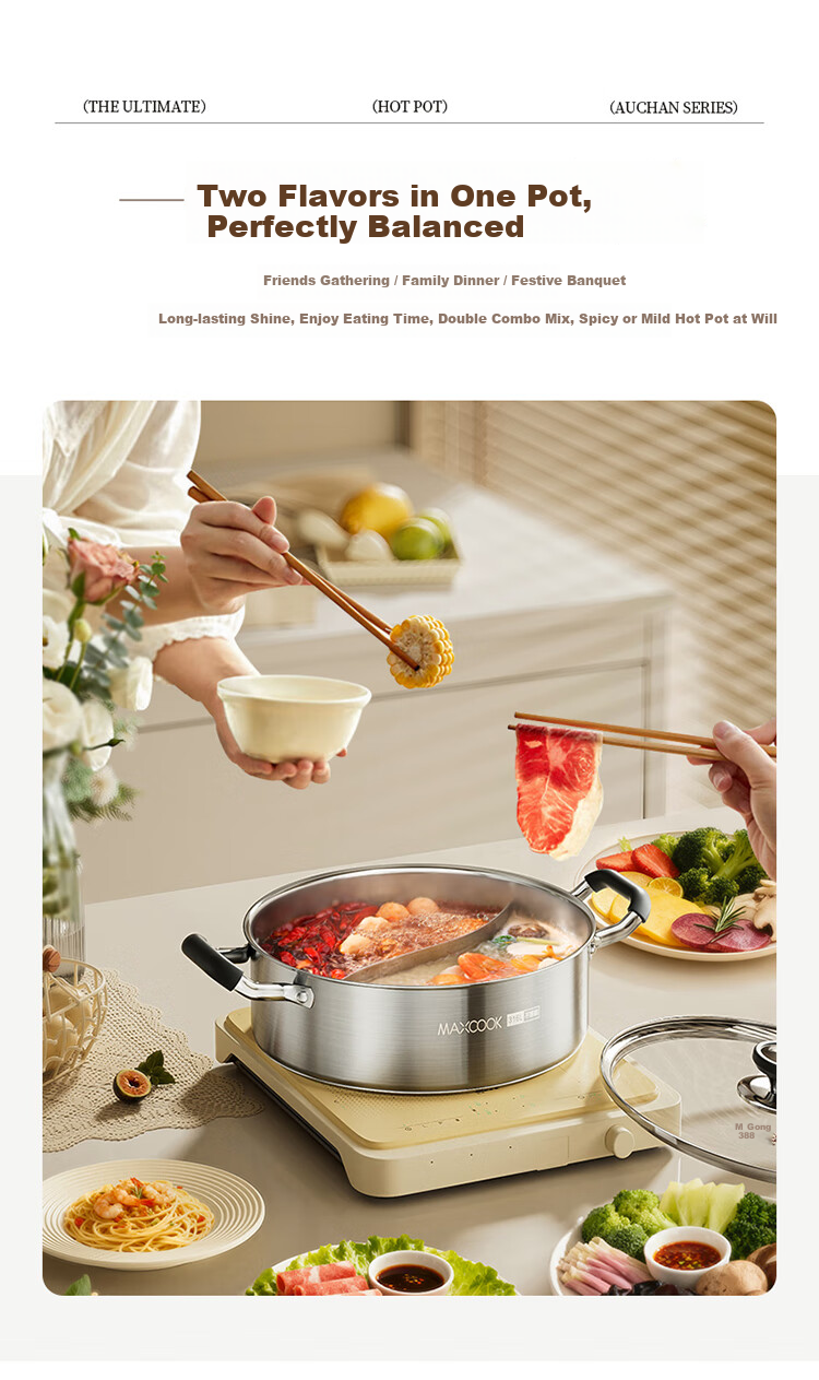 MAXCOOK 26cm 316L Stainless Steel Hot Pot Soup Pot with Lid, Compatible with Gas and Induction Cookers MCT7528 4