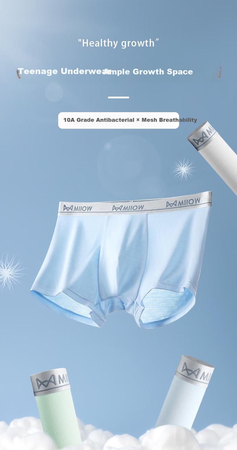 MiiOW Youth 10A Antibacterial Cooling Thin Breathable Mesh Mulberry Silk Ice Silk Boys Underwear 3