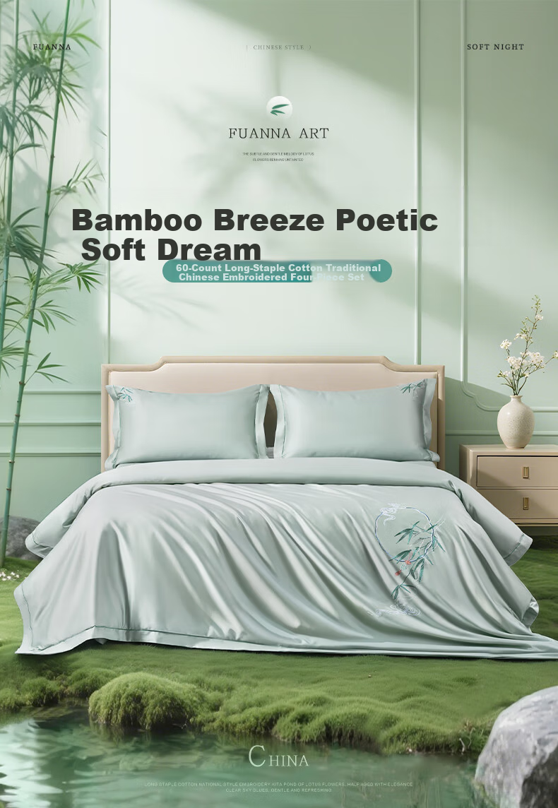 FUANNA Bedding Set 4-Piece 60S Long-Staple Cotton Embroidered 100% Cotton Sheet Duvet Cover Double Extra Large 230*229cm 1