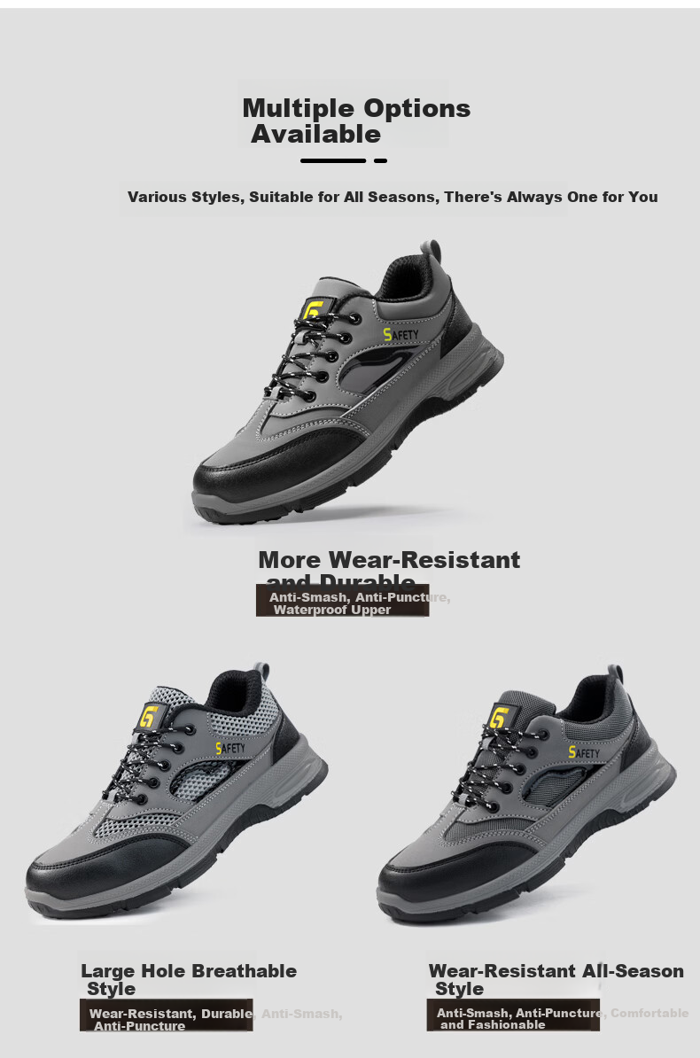 GUYISA Safety Shoes for Men, Summer Breathable Steel Toe Cap, Anti-Smashing And Puncture-Resistant, Lightweight, Wear-Resistant, Construction Site Work Shoes F116F Size 41 16