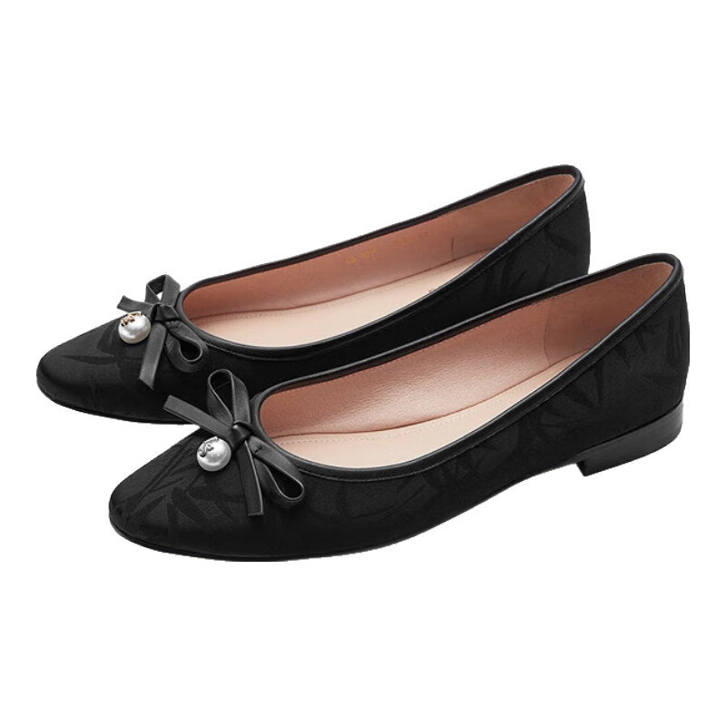 Le Saunda 2025 New Ink-Style Modern Chinese Commuter Low-Cut Low-Heel Women's Flats 5T02001 Black BKF Size 38