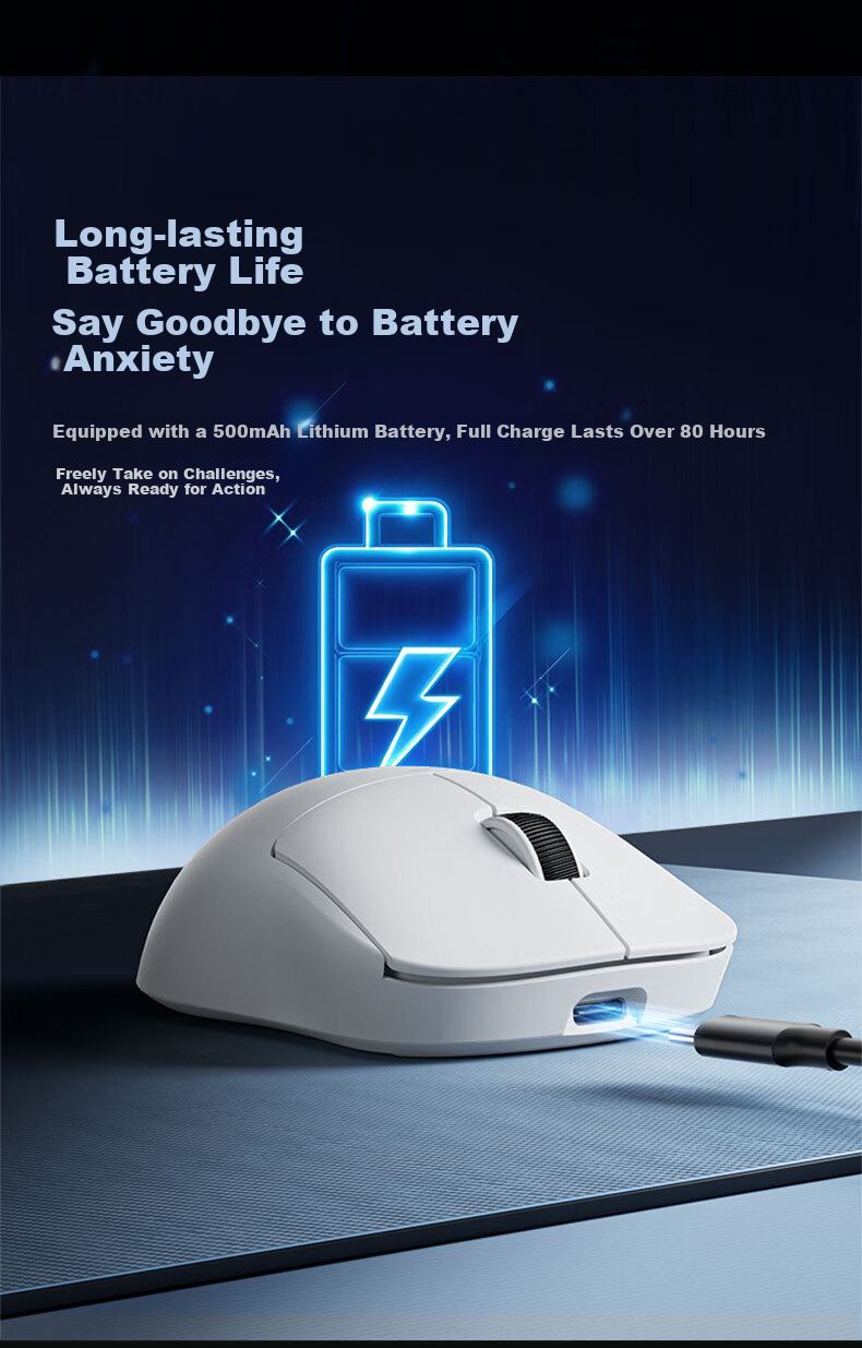Founder Tri-Mode Gaming Mouse Wired/2.4G/Bluetooth 60G Ultra-Lightweight Feel Small to Medium Hand S205 Esports Chip All-Purpose Gaming Office Mouse G980 Pure White 6